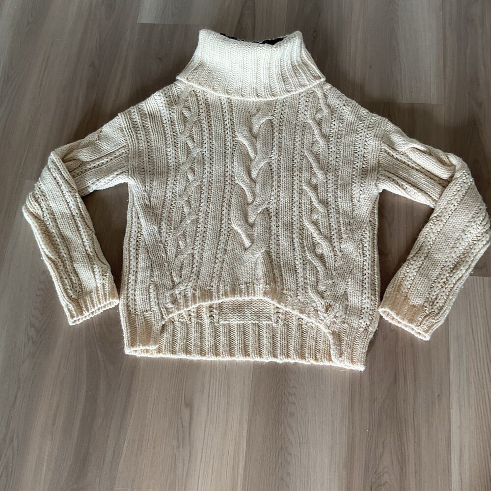 Juicy Couture Vintage Y2K Chunky Cable Knit Turtleneck Sweater Cream Navy S